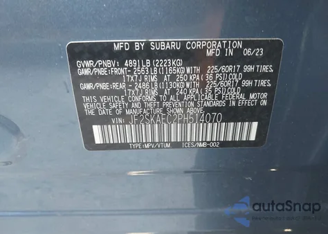 2023 Subaru Forester Premium из США, поврежденный, VIN JF2SKAEC2PH514070